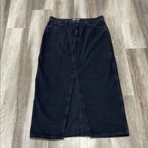 Mango Jean Collection Long Denim Skirt size XL black high waist front slit
